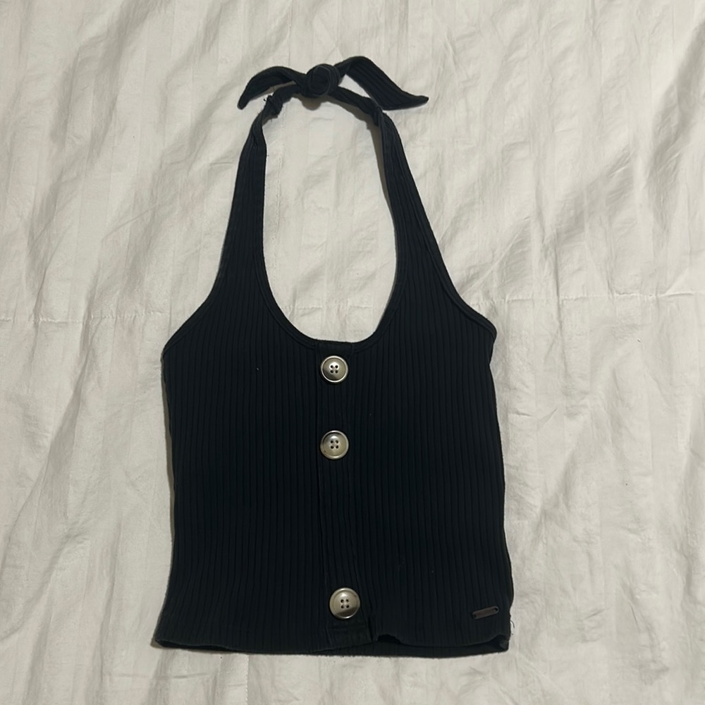 Hollister Black Button Halter Crop Top Size XS